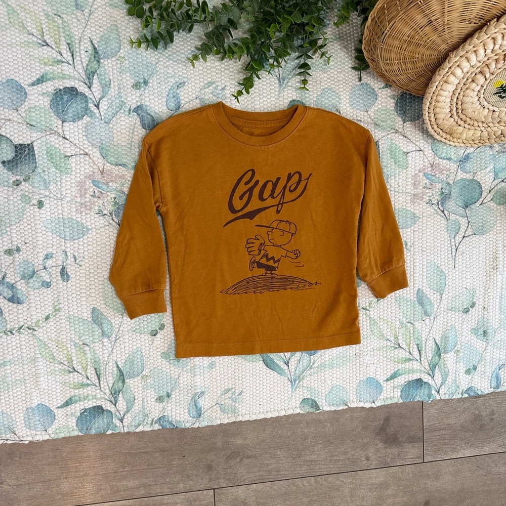 GAP X Peanuts Charlie Brown Graphic Long Sleeve Shirt Baseball Size 2T Boy HTF - Picture 8 of 14